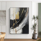 “Black - White - Gold Abstract” - Opulent Abstract Painting On Canvas PS0085