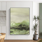 “Green - Gray Watercolor Abstract” - Watercolor Landscape Painting On Canvas PT1965