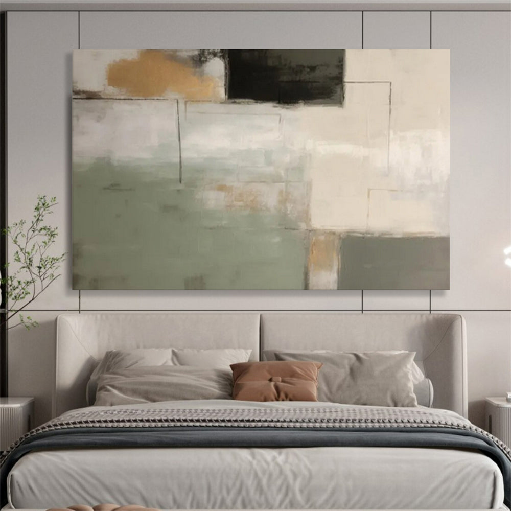 Soft Color Blocks with Black Accents - Modern Abstract Painting On Canvas DKS328
