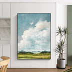 “Fluffy White Clouds Over Green Fields” - Impressionist Sky Painting On Canvas PT1878