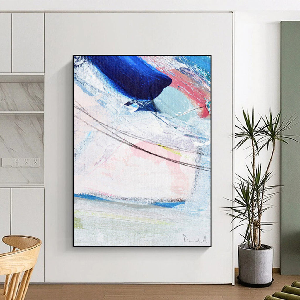 “Blue - Pink Abstract Flow” - Soft Hues & Gentle Strokes Painting On Canvas DS150