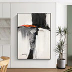 Black - White - Orange Abstract Mix, With a Nod to Clyfford Still's Style, Painting On Canvas PT2089
