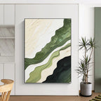 “Green and Beige Wavy Layers” - Nature - Inspired, Textured Abstract Painting On Canvas PT1486