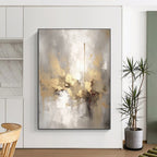 “Gray - Gold - Red Abstract Fusion” - Gray, Gold, Red Abstract Painting On Canvas PS0542