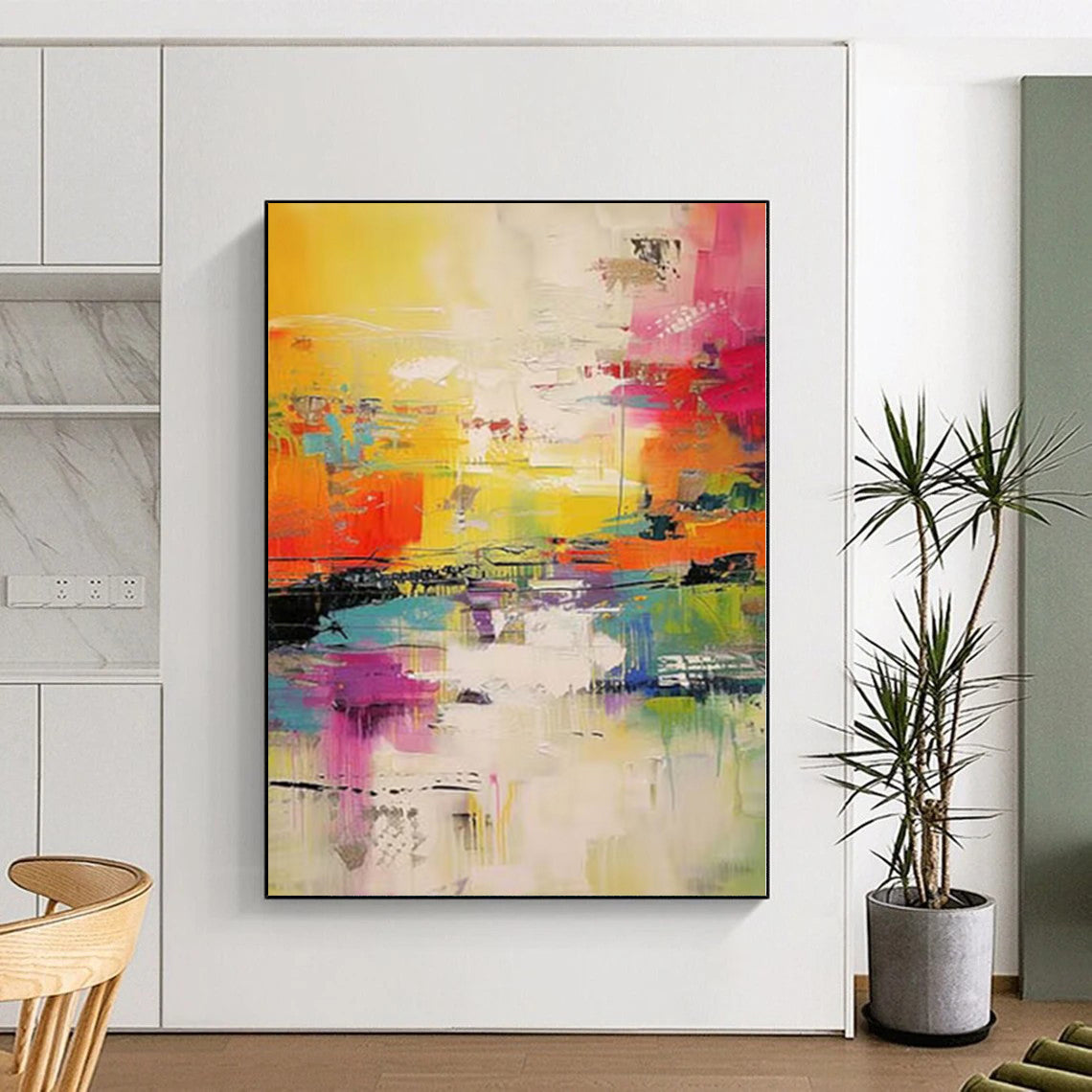 “Vibrant Abstract Landscape in Bright Colors” - Expressive Abstract Painting On Canvas PS0235
