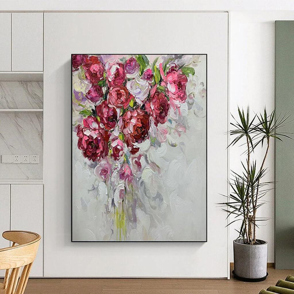 “Blush Bouquet” - Pink, Purple, Floral Impasto Painting On Canvas PT1464