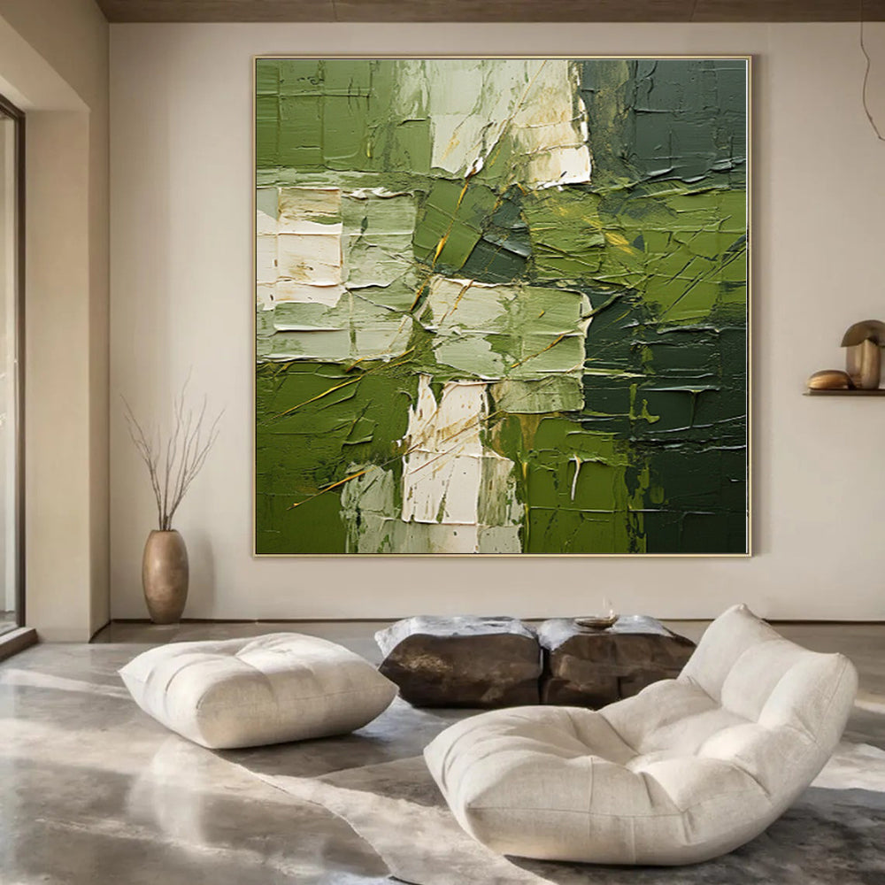 “Textured Green Abstract” - Impasto Abstract Painting On Canvas PS0187