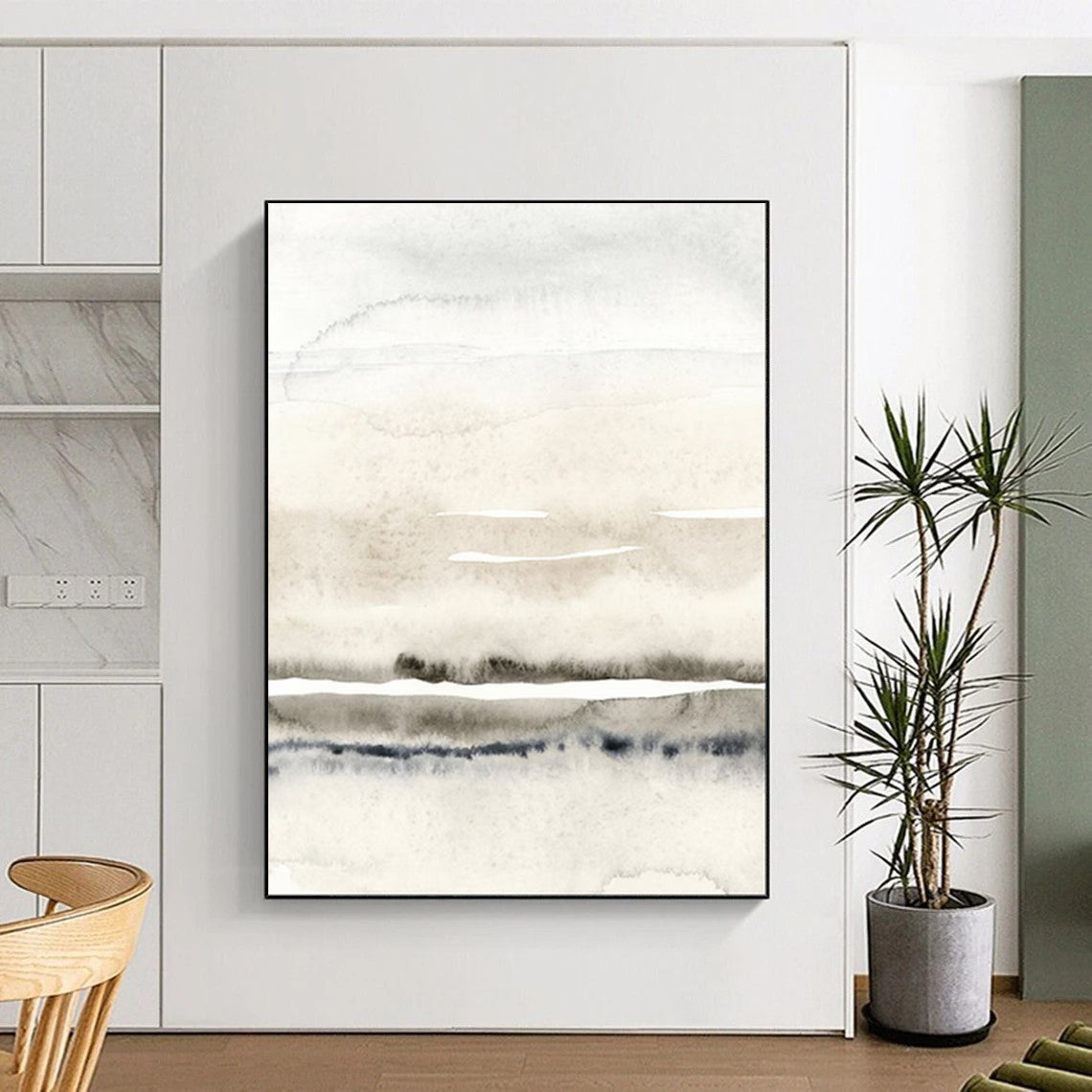 “Soft Gray - Beige Watercolor Wash” - Watercolor Painting On Canvas PT2054