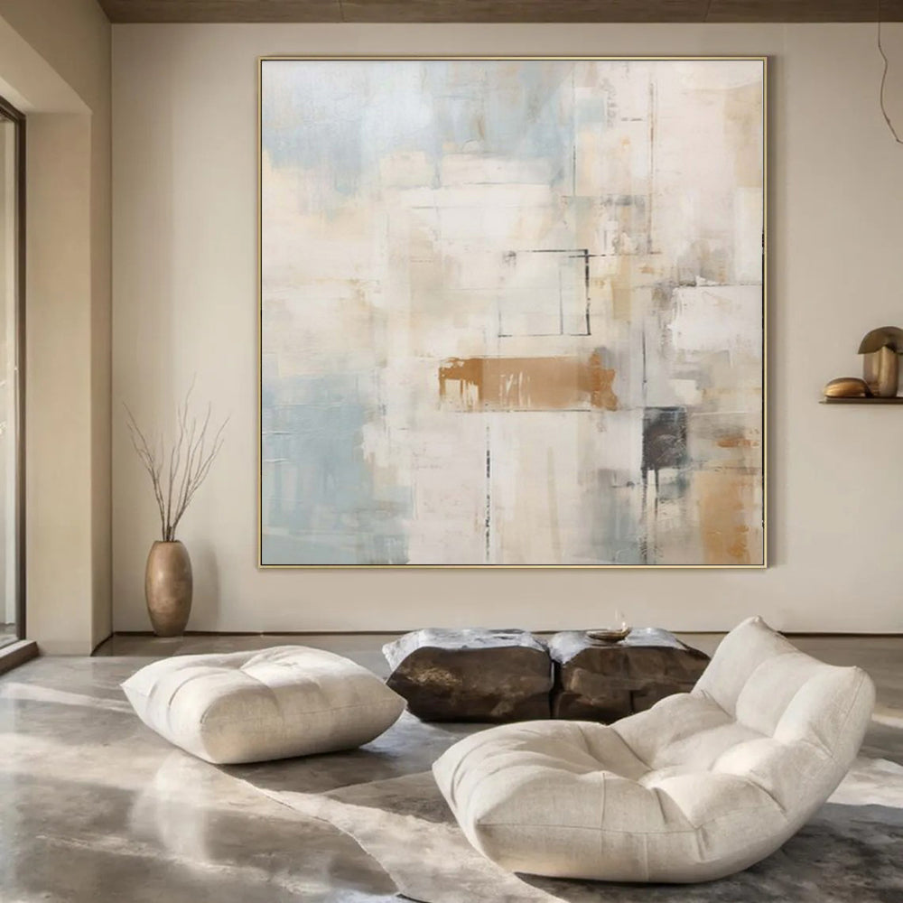 Muted Grays, Oranges, and Creams with Subtle Layers "Ethereal Hush" Abstract Textured Painting On Canvas PS1058