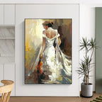 “Woman in White Gown with Violin” - Expressive Oil Painting On Canvas PT2175