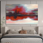 “Red - hued Reflective Abstract” - Mood - evoking Landscape Painting On Canvas DKS384