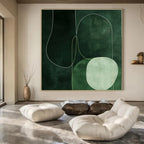 Green and White Abstract Lines, "Emerald Curves" – Abstract Line - Art Painting On Canvas PS0937