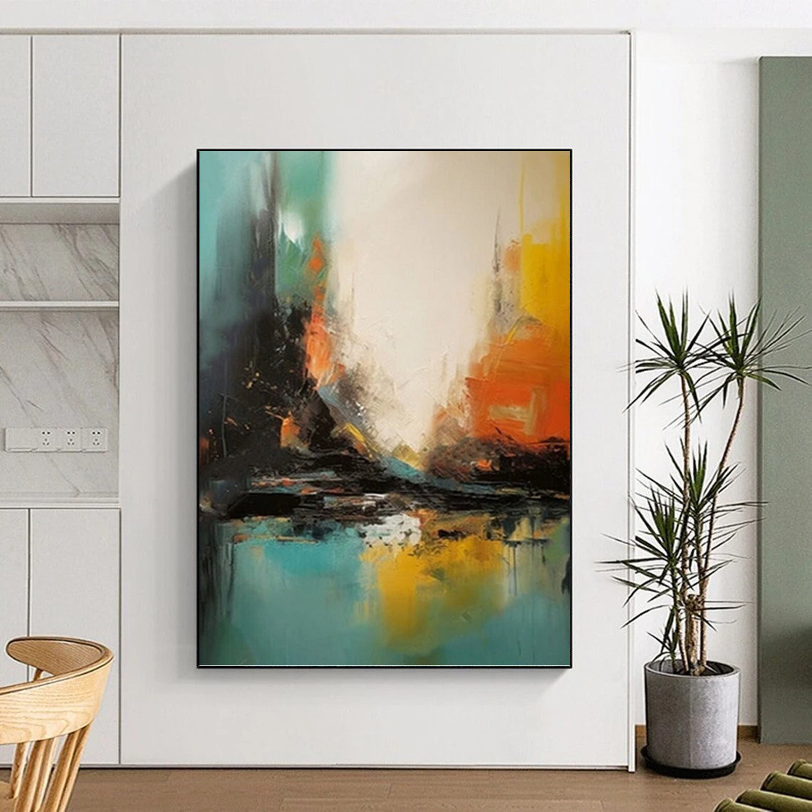 “Vibrant Cityscape: Colorful Abstract Reflection” - Dynamic Urban Abstract Painting On Canvas PT0928