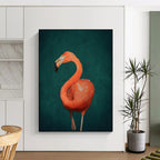 “Pink Flamingo on Dark Green” - Wildlife Portrait Painting On Canvas PT1920