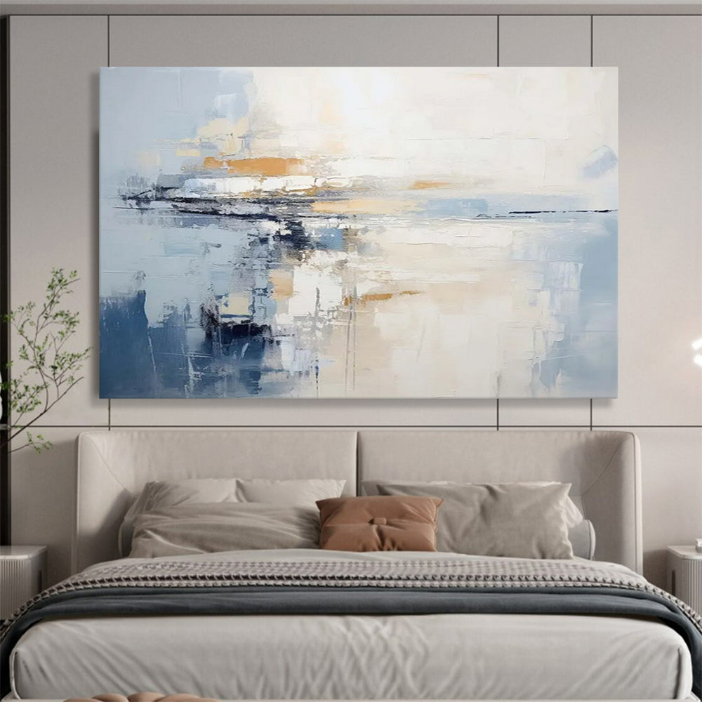 “Blue and Beige Abstract Horizon” - Minimalist Landscape Painting On Canvas PT090