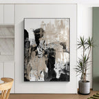 “Monochrome Textures: Black, White, and Beige Abstract” - Expressionistic Minimalist Art On Canvas PT0966