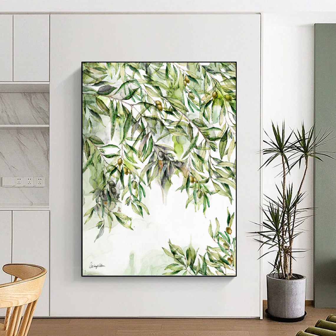 “Olive Branches Watercolor” - Nature - Detailed Watercolor Painting On Canvas PT1083