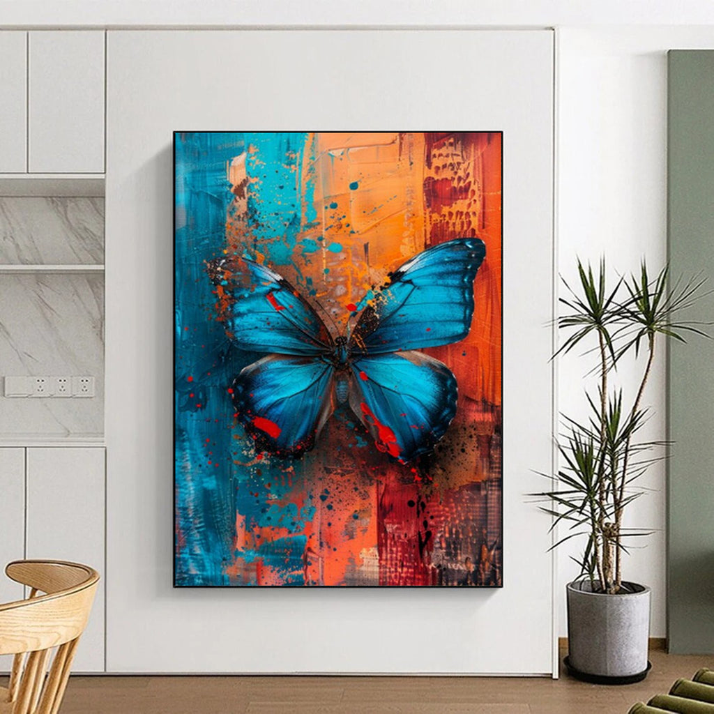 “Colorful Blue Butterfly on Abstract Background” - Mixed - Media Art On Canvas PT2194