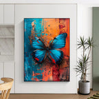 “Colorful Blue Butterfly on Abstract Background” - Mixed - Media Art On Canvas PT2194