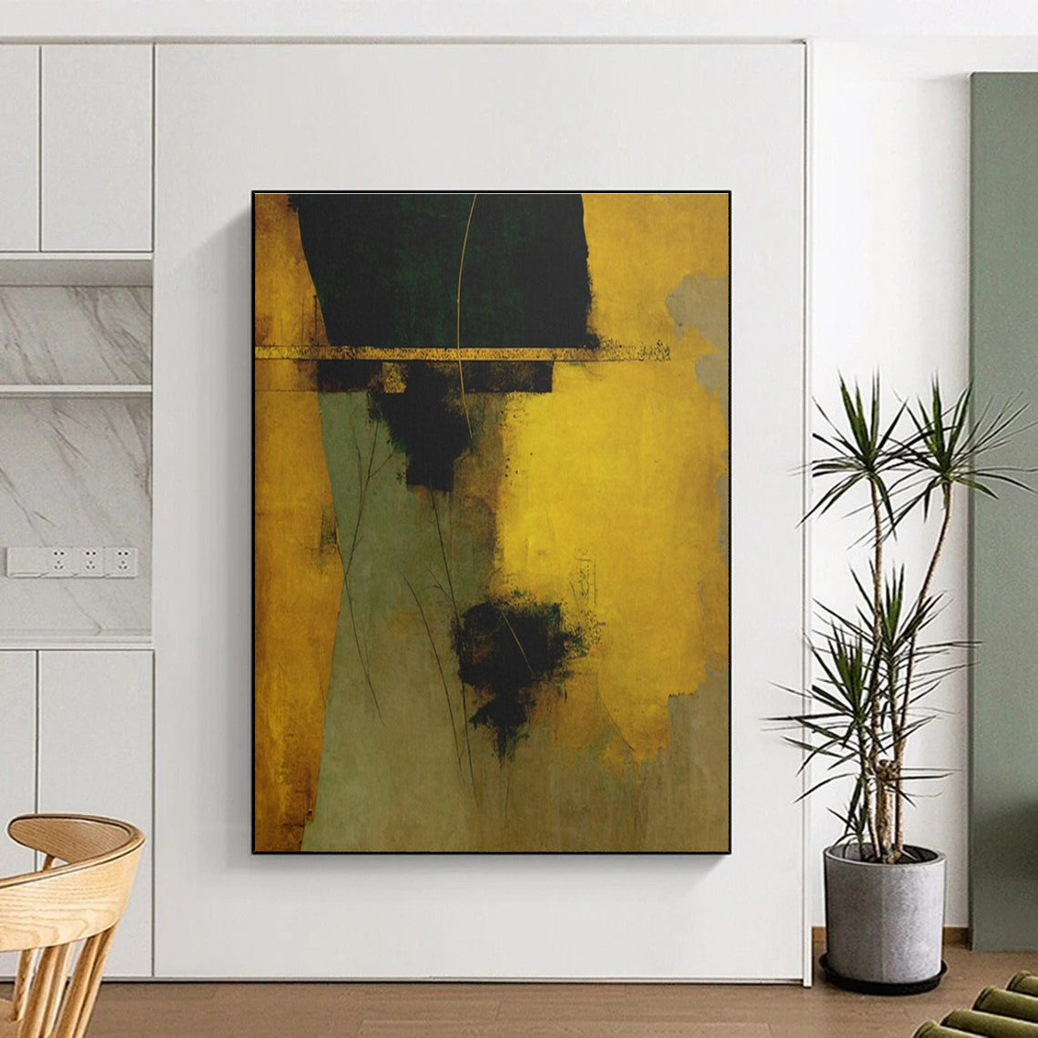 “Emerald & Gold Abstract Fusion” - Green, Gold, Earth - Toned Abstract Painting On Canvas PS0754