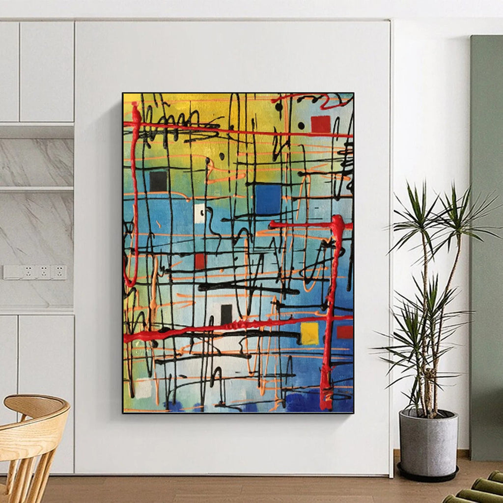 “Color - Blocked Abstract Grid” - Geometric, Bold - Hued Painting On Canvas PT1582