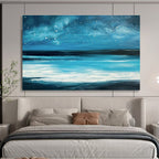 Blue Night Sky with Stars Over Turquoise Sea Seascape Painting On Canvas DKS104