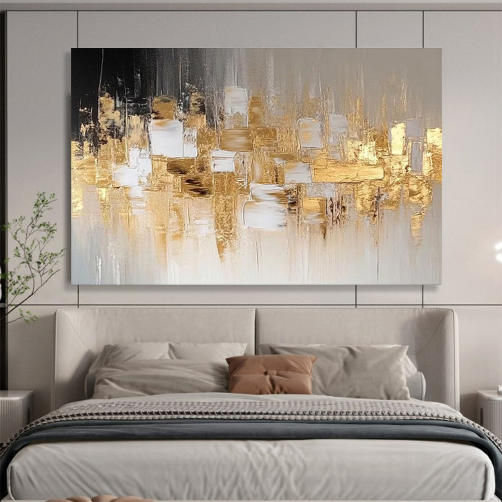 “Gold And Gray Cubist Abstract” - Abstract Painting On Canvas DKS528