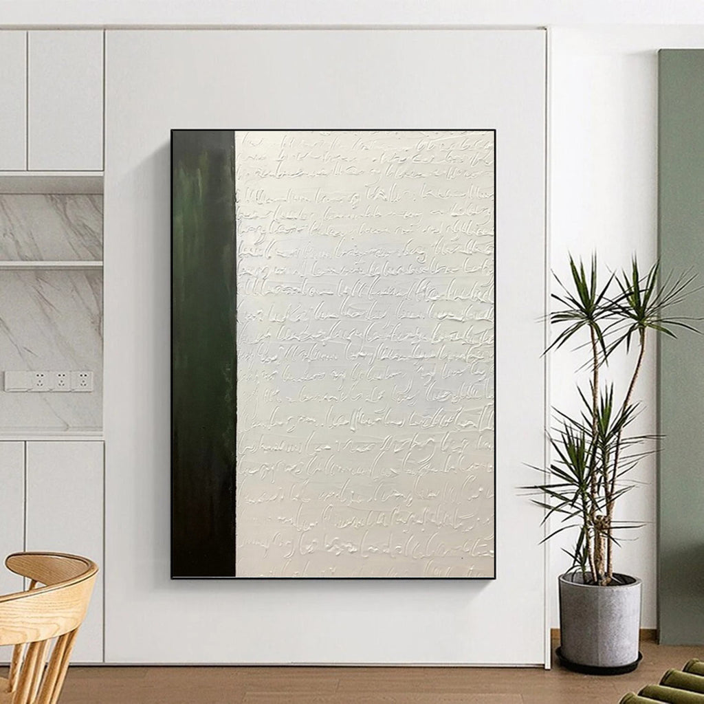 “Green - White Textured Script” - Textured Abstract Painting On Canvas PT1181