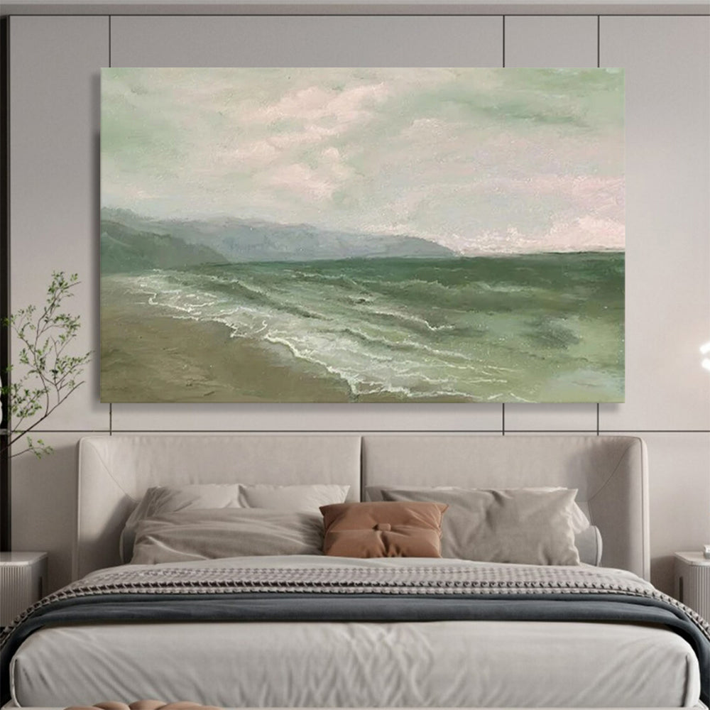 “Green - Gray Seaside Horizon” - Classic Calm Painting On Canvas PT1522