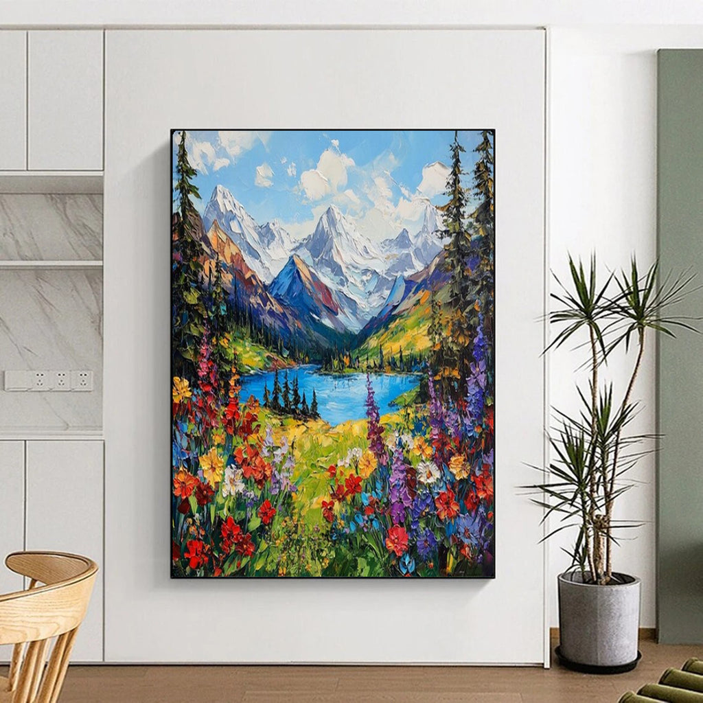 Mountain Paradise Vibrant Impasto Landscape, Painting On Canvas PT2156