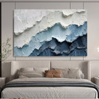 Blue & White Textured Mountain Abstract Painting On Canvas DKS049