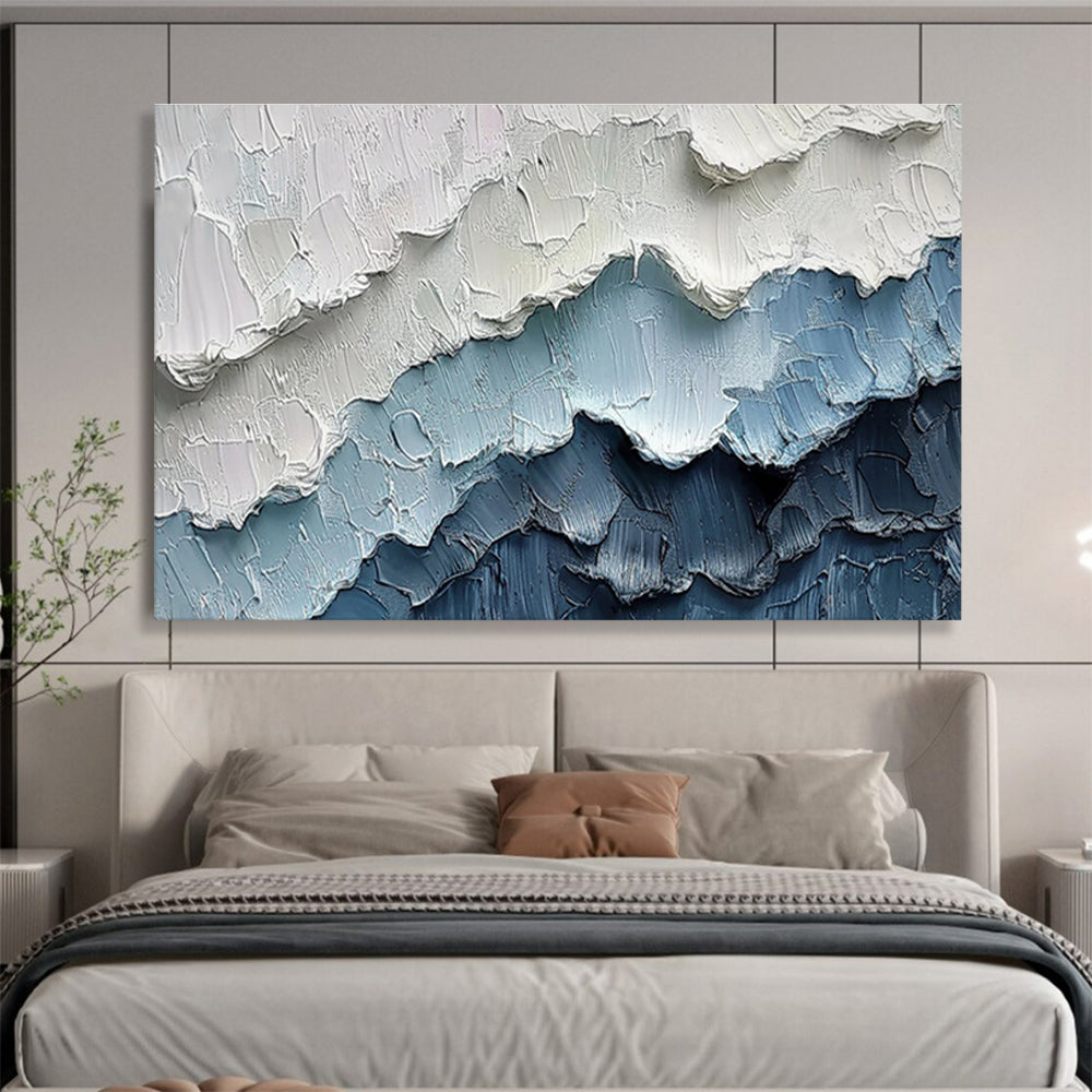Blue & White Textured Mountain Abstract Painting On Canvas DKS049