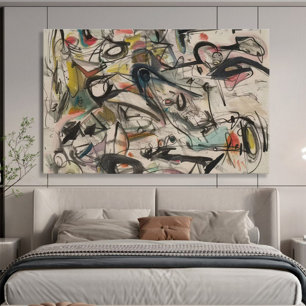 Colorful Chaotic Abstract Doodles Modern Abstract Painting On Canvas DKS144