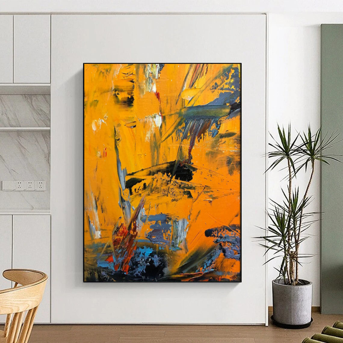 “Vibrant Orange - Blue Abstract” - Abstract Expressionist Painting On Canvas PT1966