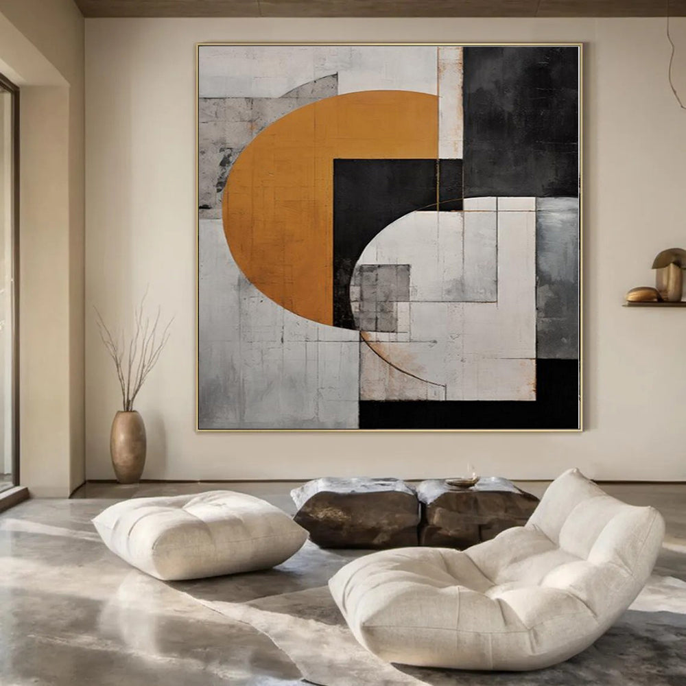 Interlocking Geometric Forms in Neutral Tones "Neutral Harmony" Abstract Painting On Canvas PS1207