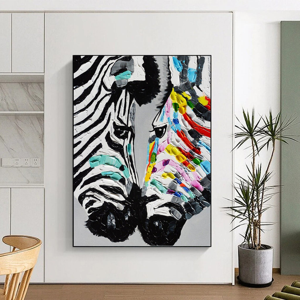 “Colorful Zebra Portrait” - Abstract, Vibrant - Styled Painting On Canvas PT1545