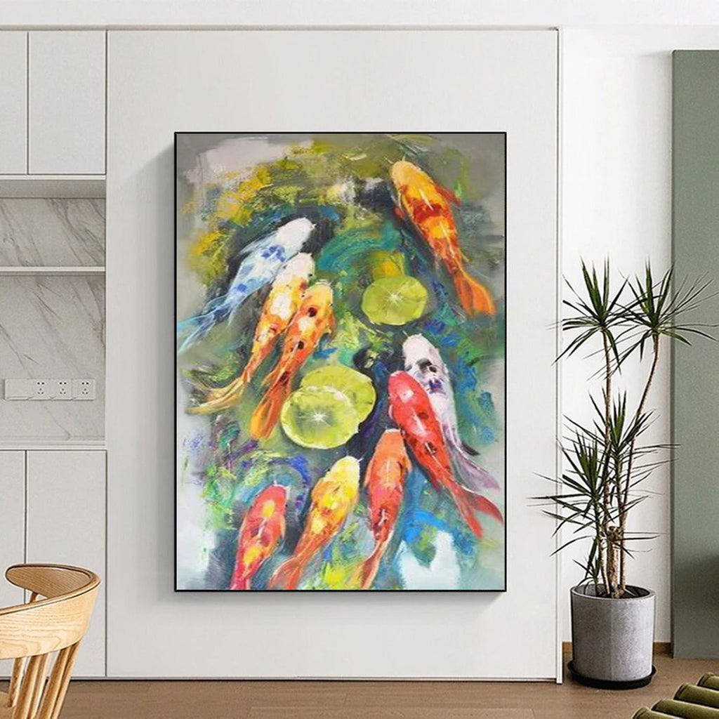 “Colorful Koi Fish” - Impressionist Animal Painting On Canvas PT2351