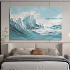 Blue & White Impasto Wave Abstract Painting On Canvas DKS042