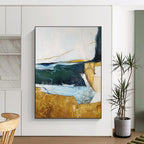 “Green - Gold - Blue Abstract 2” - Mixed - Media Abstract Painting On Canvas PT2337