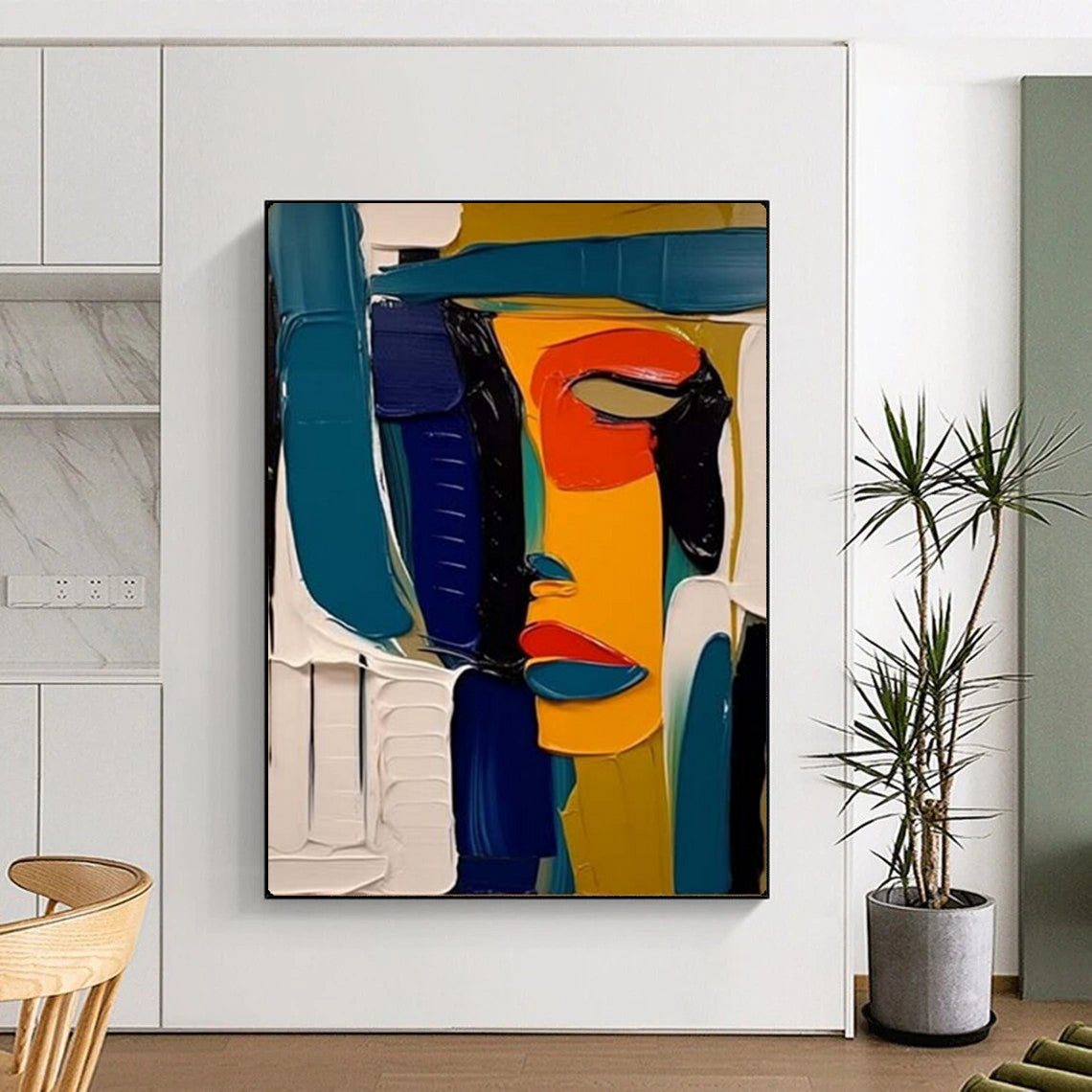 Color - Blocked Abstract Face, Picasso - Style Cubism, Portrait Painting On Canvas PT2125