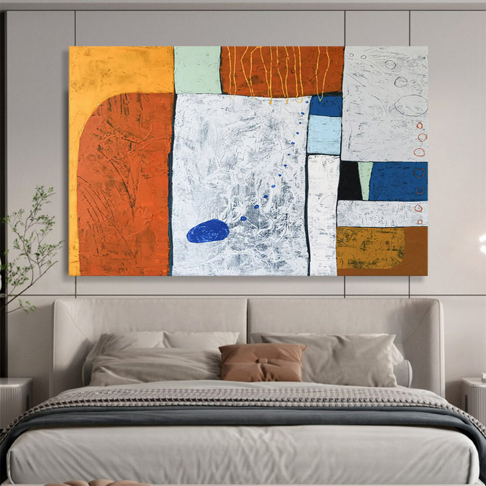 “Textured Color Blocks in Orange, Green, Blue” Mixed Media Abstract Painting On Canvas PT1807