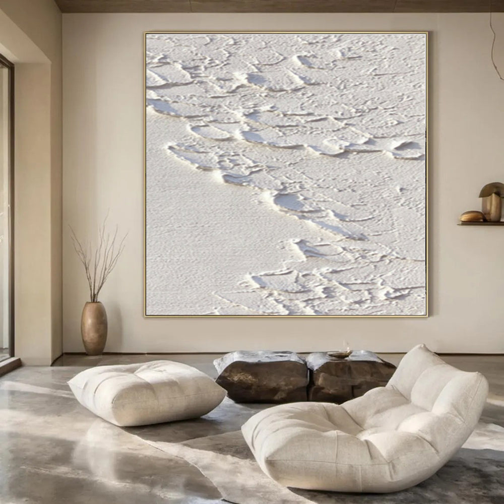 White with Textured Cracks "Cracked Serenity" Abstract Painting On Canvas PS1287