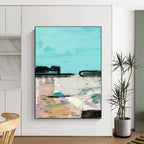 “Abstract Coastal Scene” - Turquoise Sky & Colorful Shoreline Painting On Canvas DS197