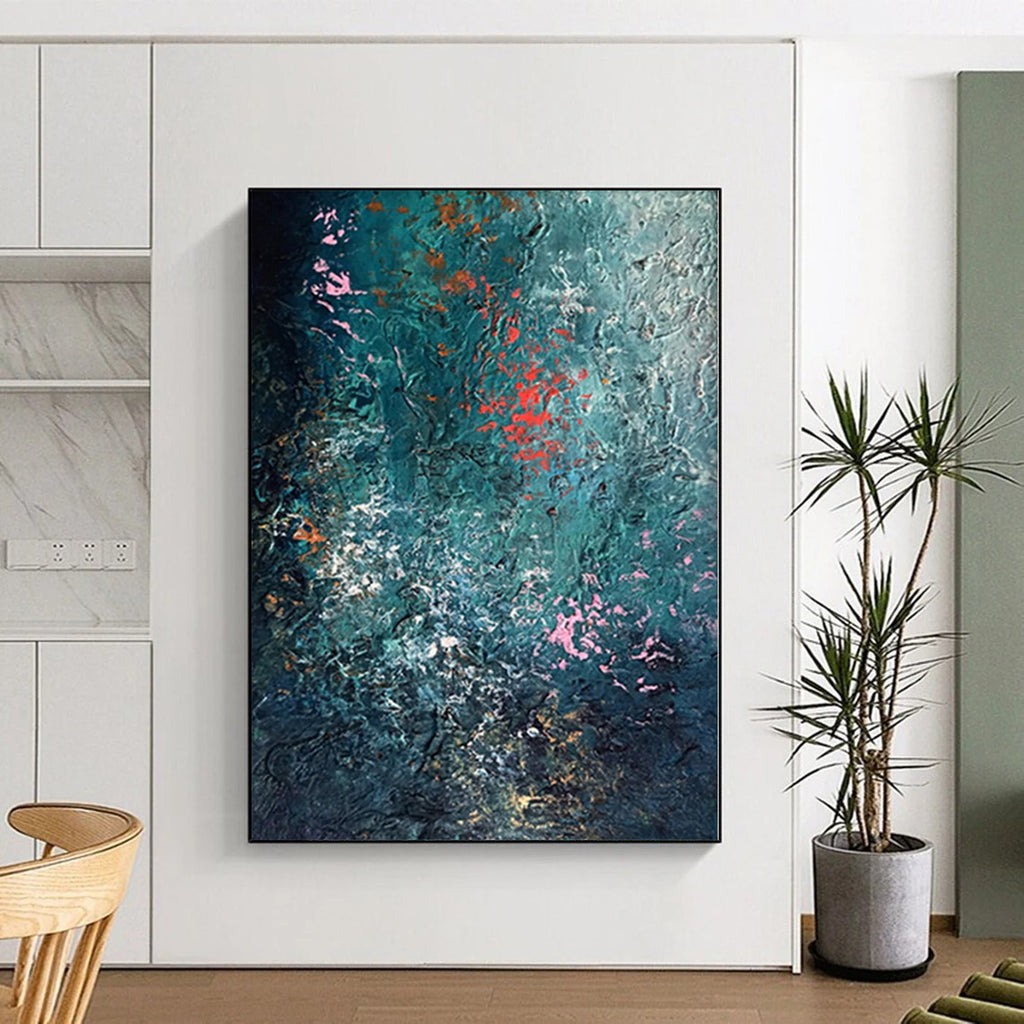 “Teal - Toned Textured Abstract” - Abstract Impasto Painting On Canvas PS0002