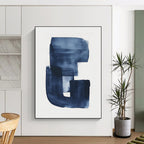“Indigo Brushstroke Monogram” - Indigo, White Abstract Calligraphic Painting On Canvas PS0749