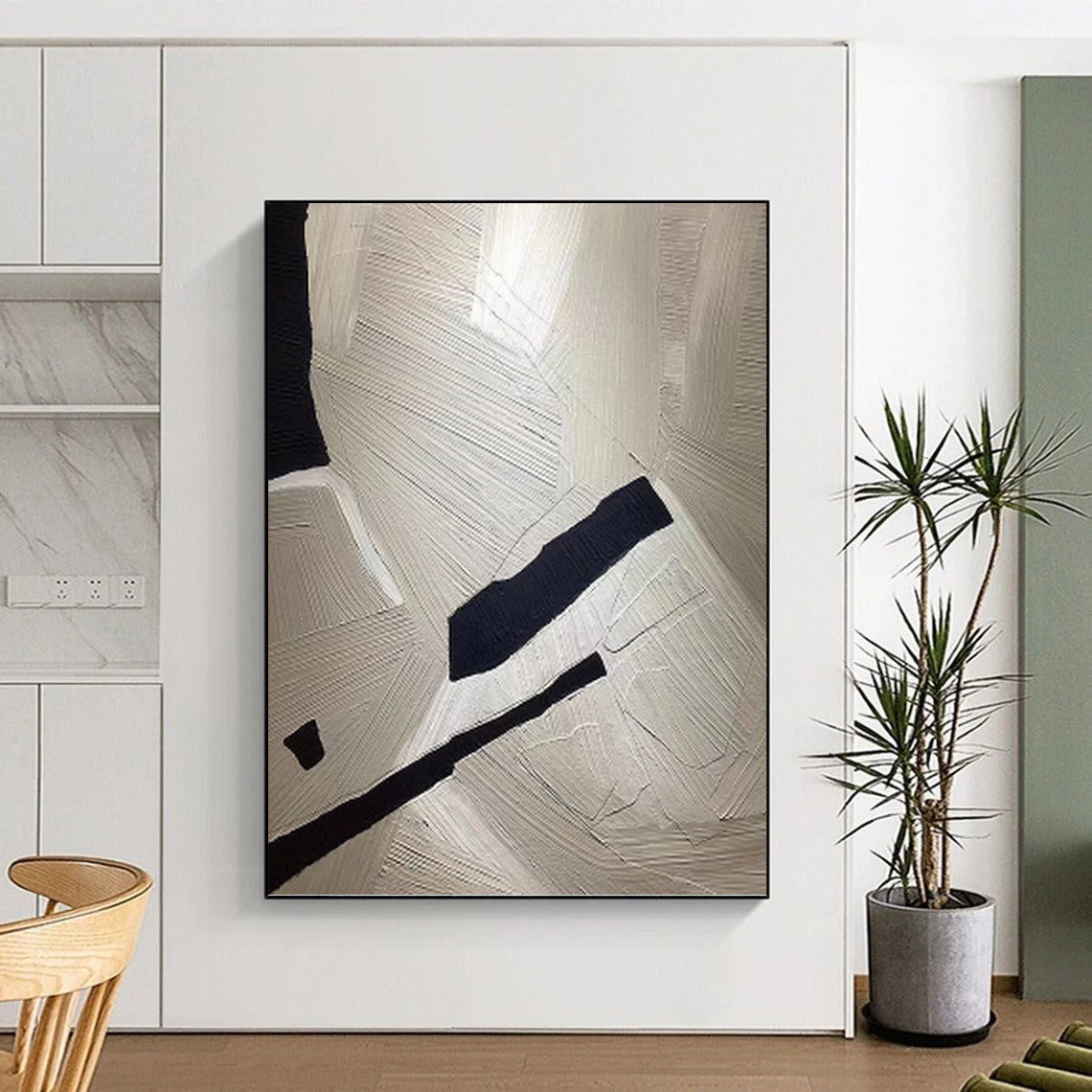 “White - Black Textured Abstract” - Textured Abstract Painting On Canvas PT1241