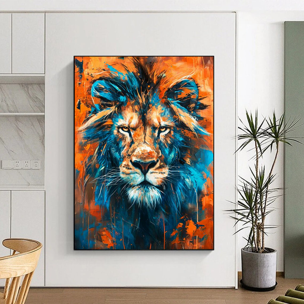 “Blue and Orange Lion” - Contemporary Pop - Surrealist Painting On Canvas PT2212