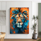 “Blue and Orange Lion” - Contemporary Pop - Surrealist Painting On Canvas PT2212