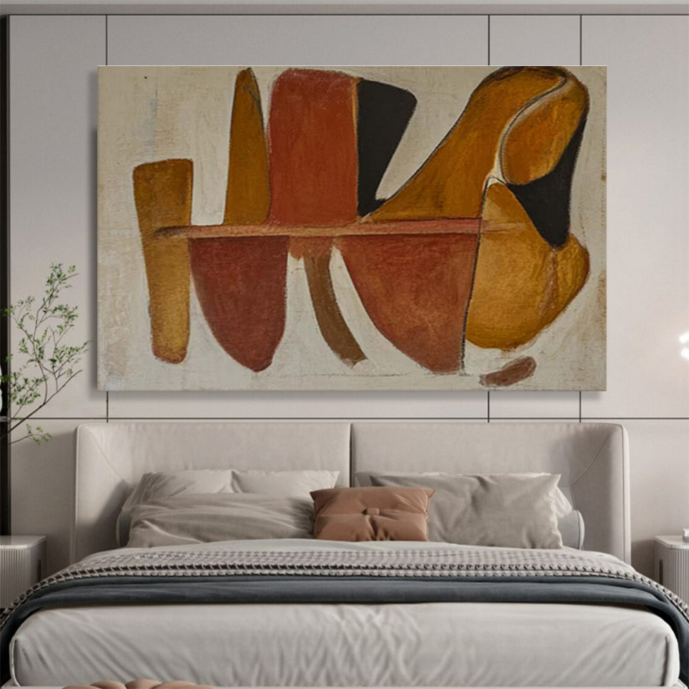 Brown, Red, and Black Abstract Forms Abstract Painting On Canvas DKS094