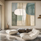 Light Green, Beige, White, and Gray Shapes "Nature's Geometry" Abstract Geometric Painting On Canvas PS1053